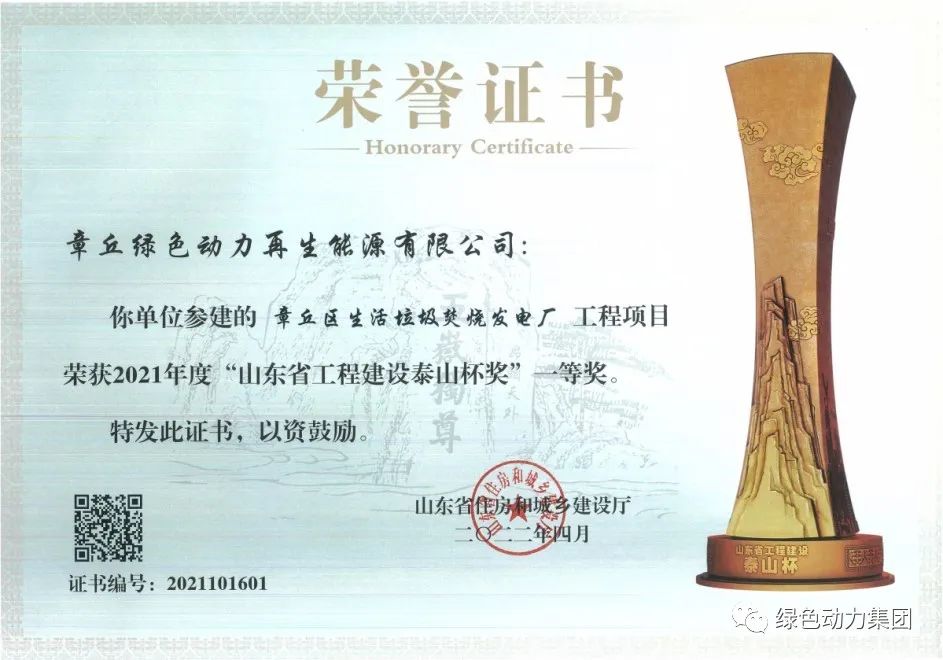 贵宾会动力章丘项目荣获“泰山杯”一等奖